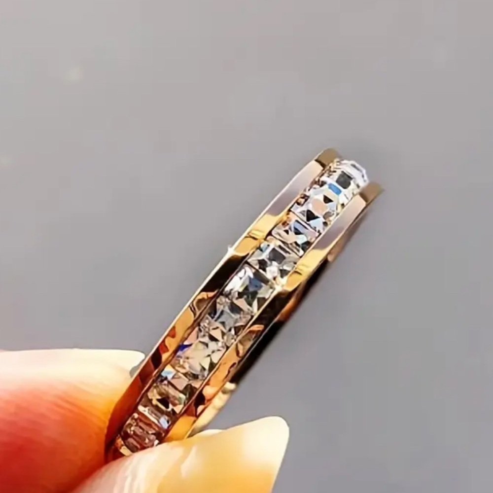 Rose Gold and Diamond CZ Ring Stainless Steel Size 8 Hypoallergenic